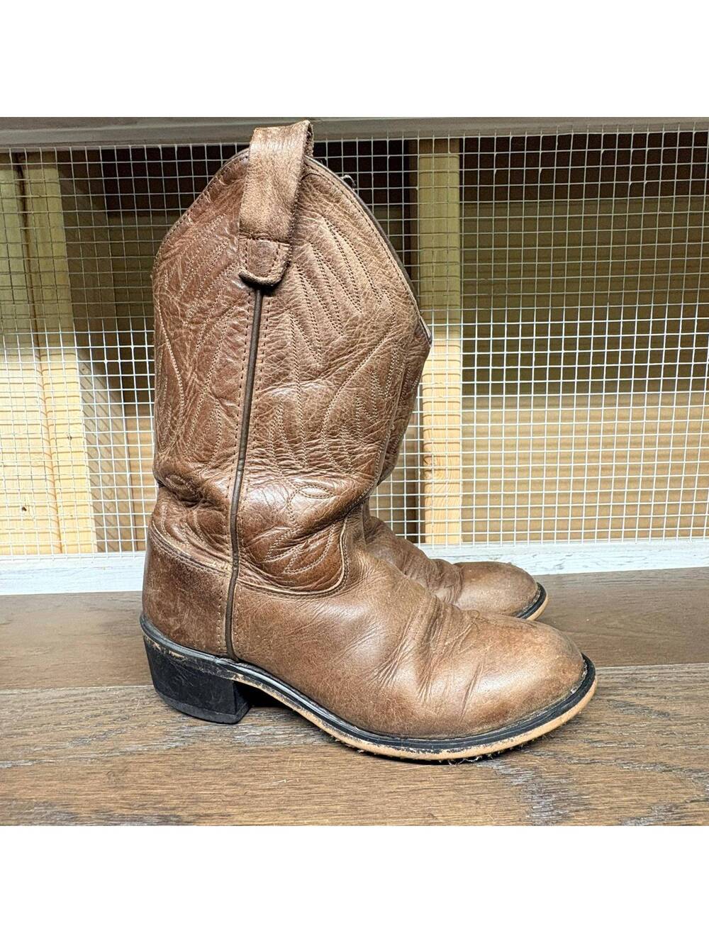 Old West Brown Leather Cowboy Boots Women's Size 5.5